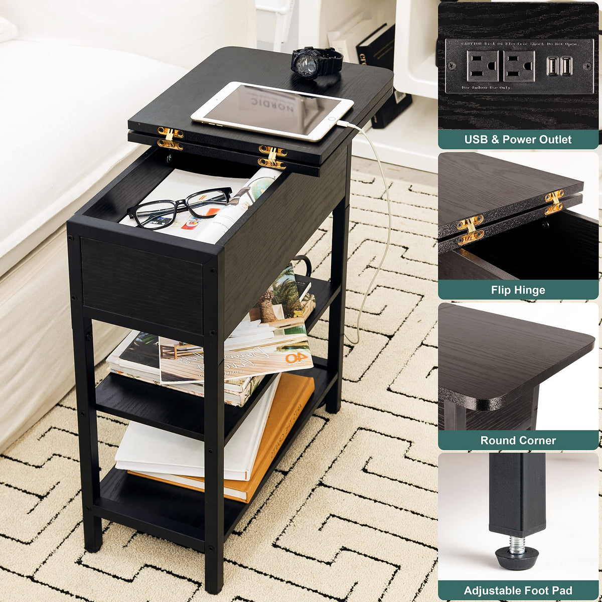 Yoobure end table bedroom nightstand with flip top offers quick access to essentials