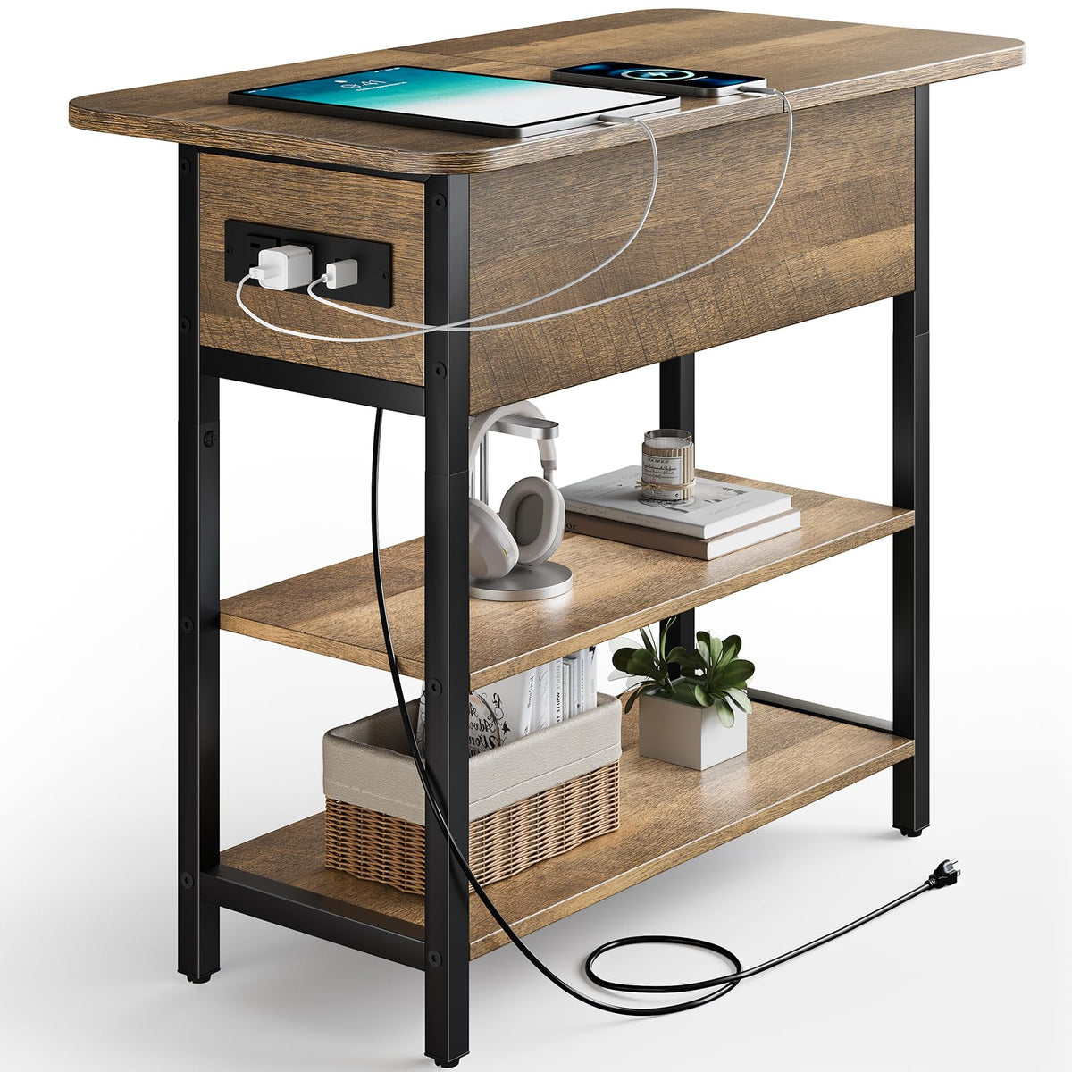 Yoobure end table with charging station front view showing accessible USB ports for easy charging