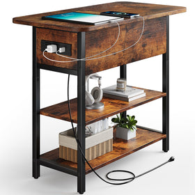 Yoobure end table with charging station front view showing USB ports and outlets for easy charging