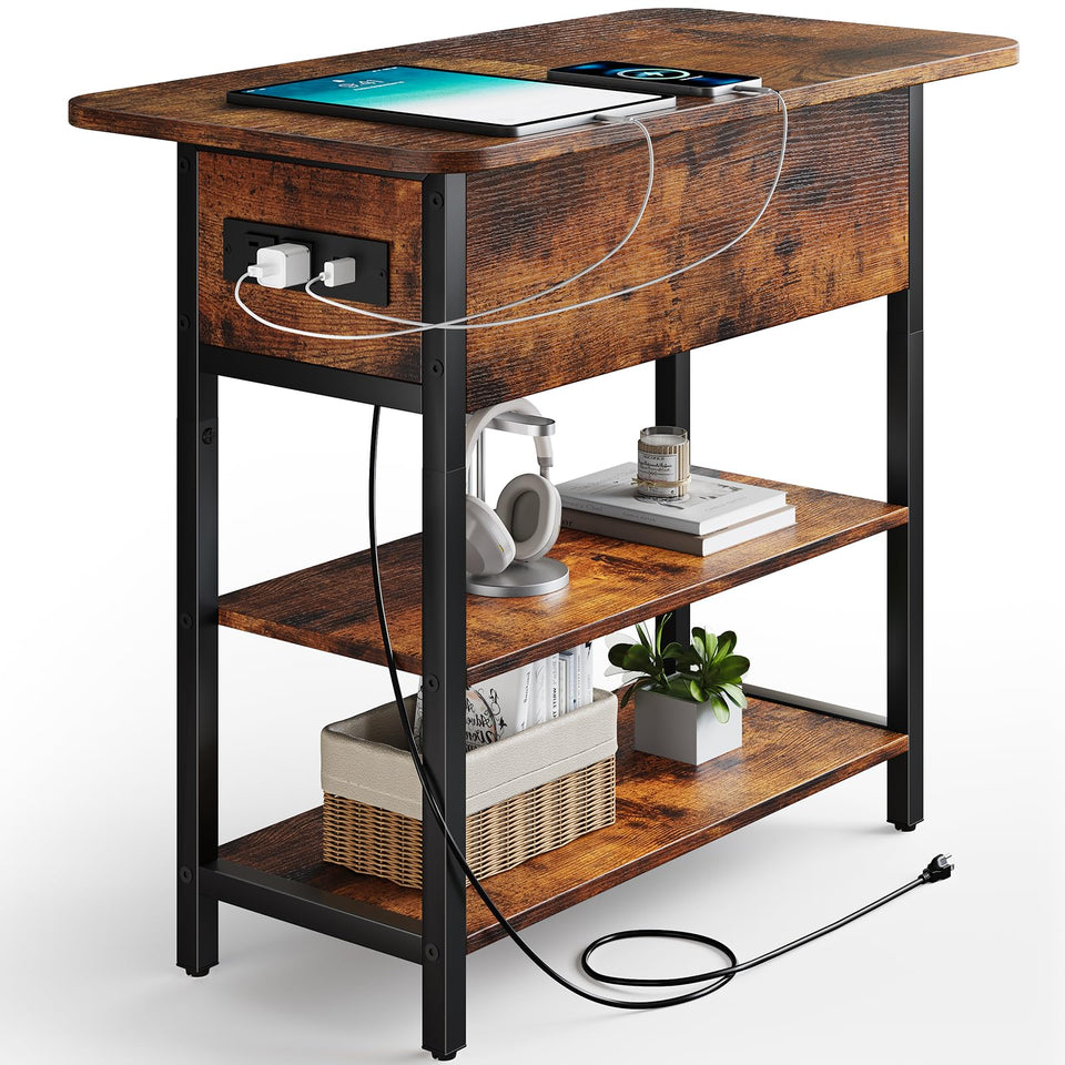 Yoobure end table with charging station front view showing USB ports and outlets for easy charging