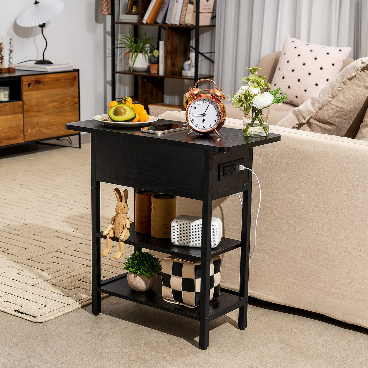 Yoobure end table in a living room setting blends rustic charm with modern function