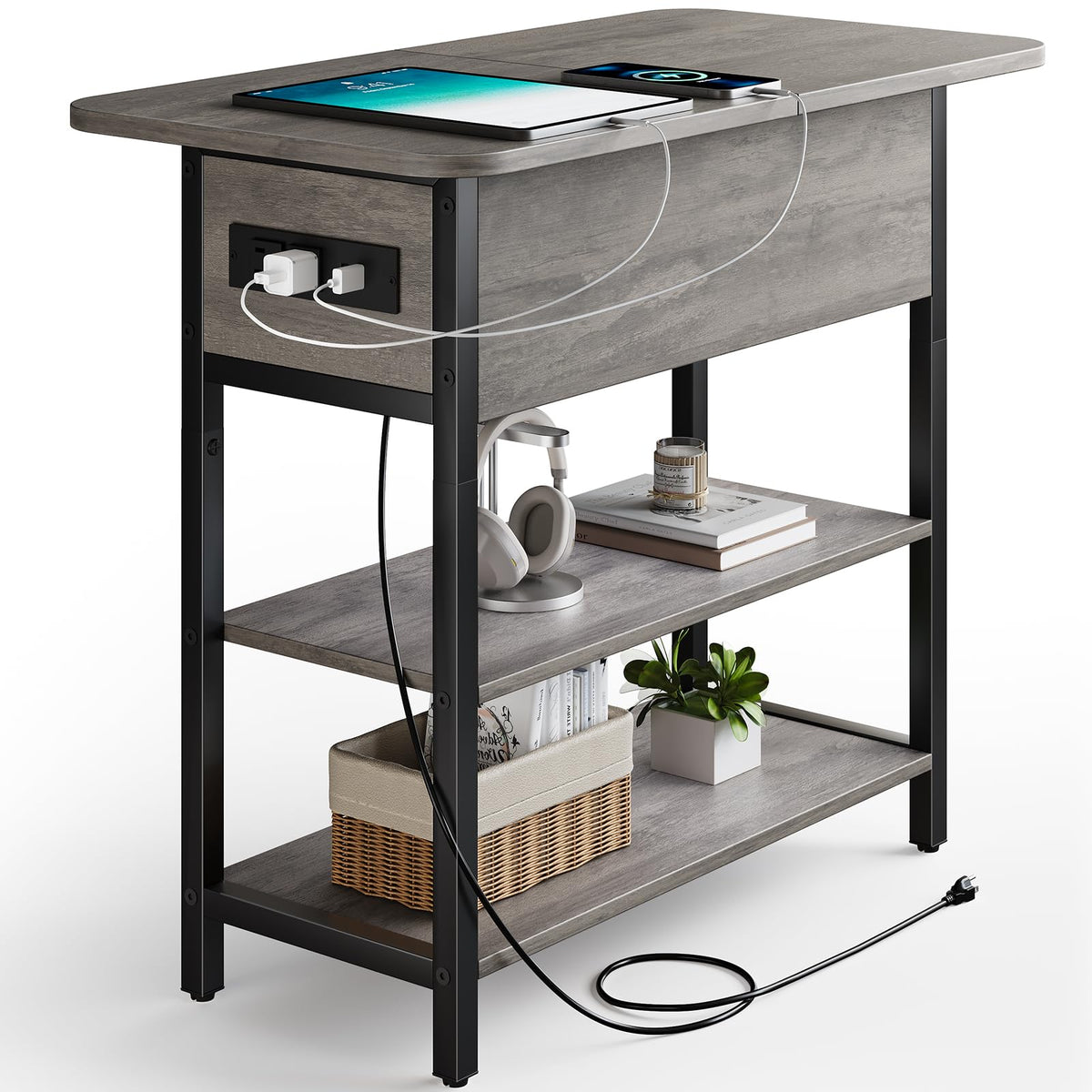 Yoobure end table charging station with USB ports keeps devices charged within reach
