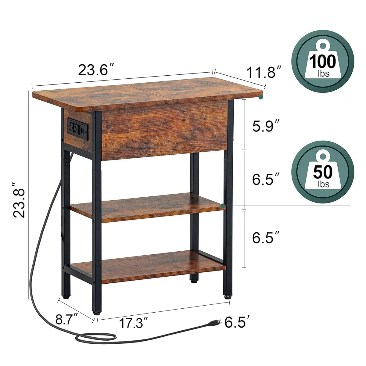 Yoobure end table with steel frame and sturdy top for daily use