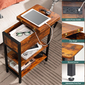 Yoobure end table flip-top drawer open view for remote and charger access