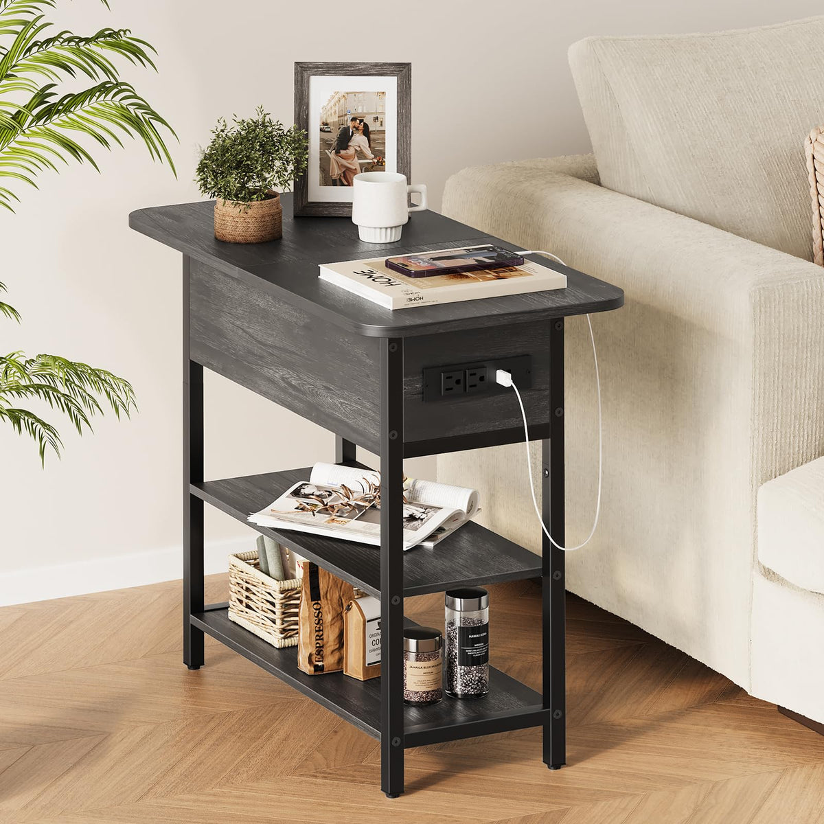 Yoobure end table left side outlets, safer access near spills while relaxing