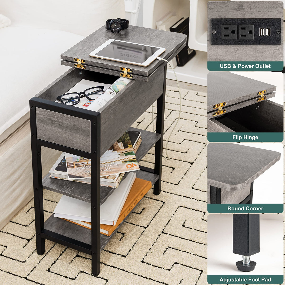 Yoobure end table two-tier shelves for organized display and storage