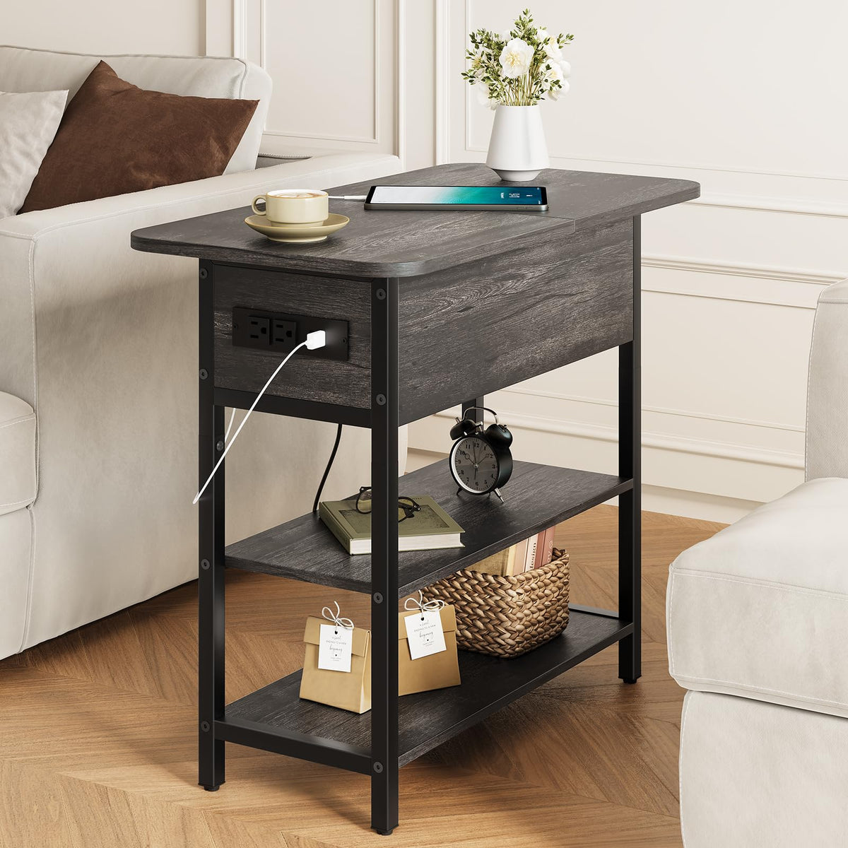 Yoobure end table USB and outlets beside couch for easy charging