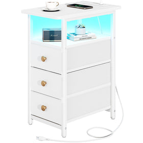 Yoobure end table with charging station and LED lighting for nighttime use