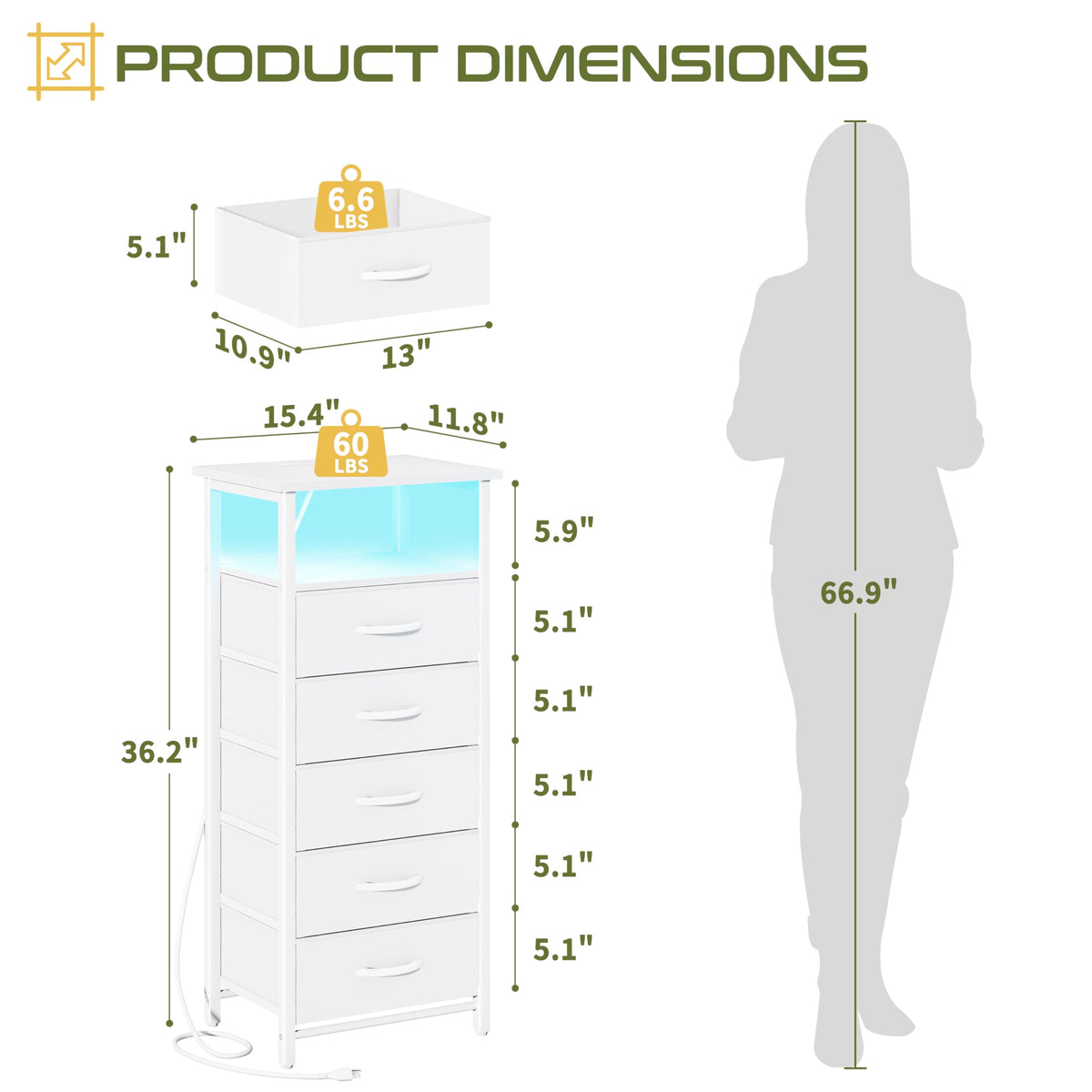 Yoobure fabric drawers provide soft, breathable storage for essentials.