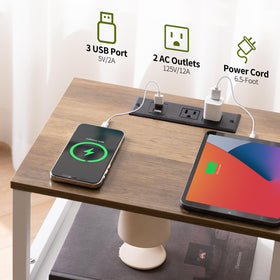 Yoobure Farmhouse Nightstand charging station with USB ports for devices.