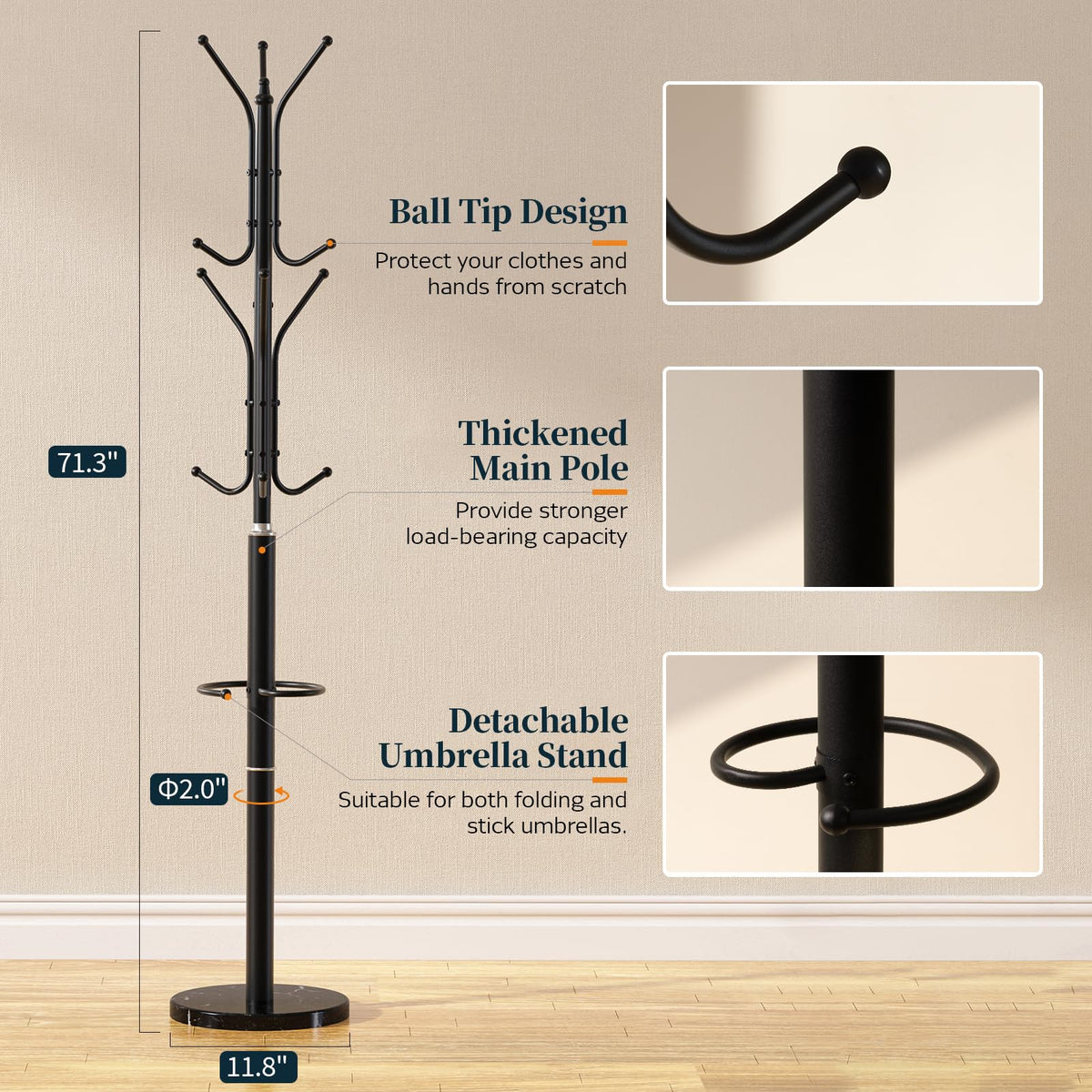 Yoobure heavy-duty coat stand with rust-resistant finish