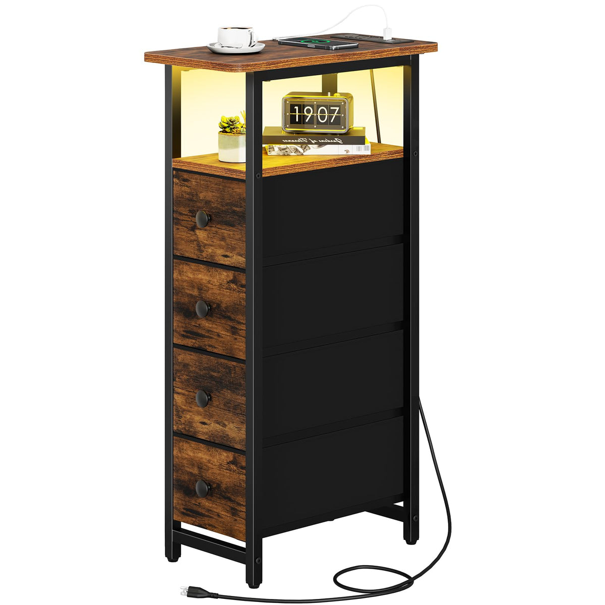 Yoobure LED narrow nightstand beside bed with charging station for convenient charging