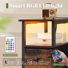 Yoobure nightstand showing color-changing LED lights and remote control