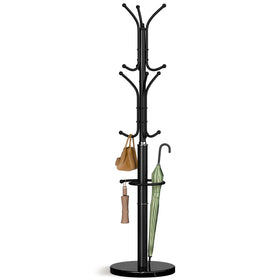 Yoobure metal coat rack with marble base showing sturdy support for heavy outerwear