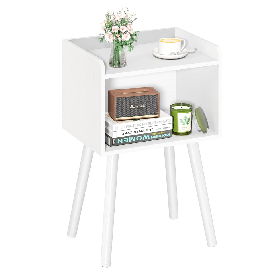 Yoobure mid-century nightstand top view showing ample surface for lamp and decor