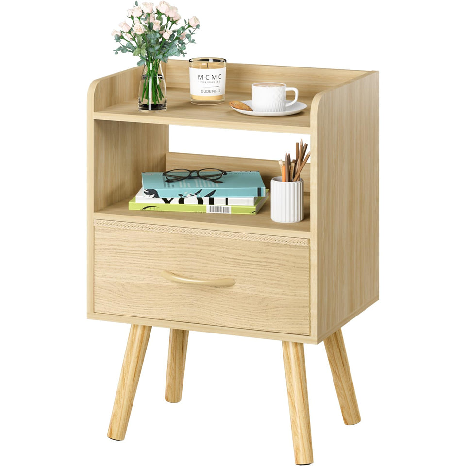 Yoobure modern nightstand with fabric drawer for discreet bedside storage and easy access.