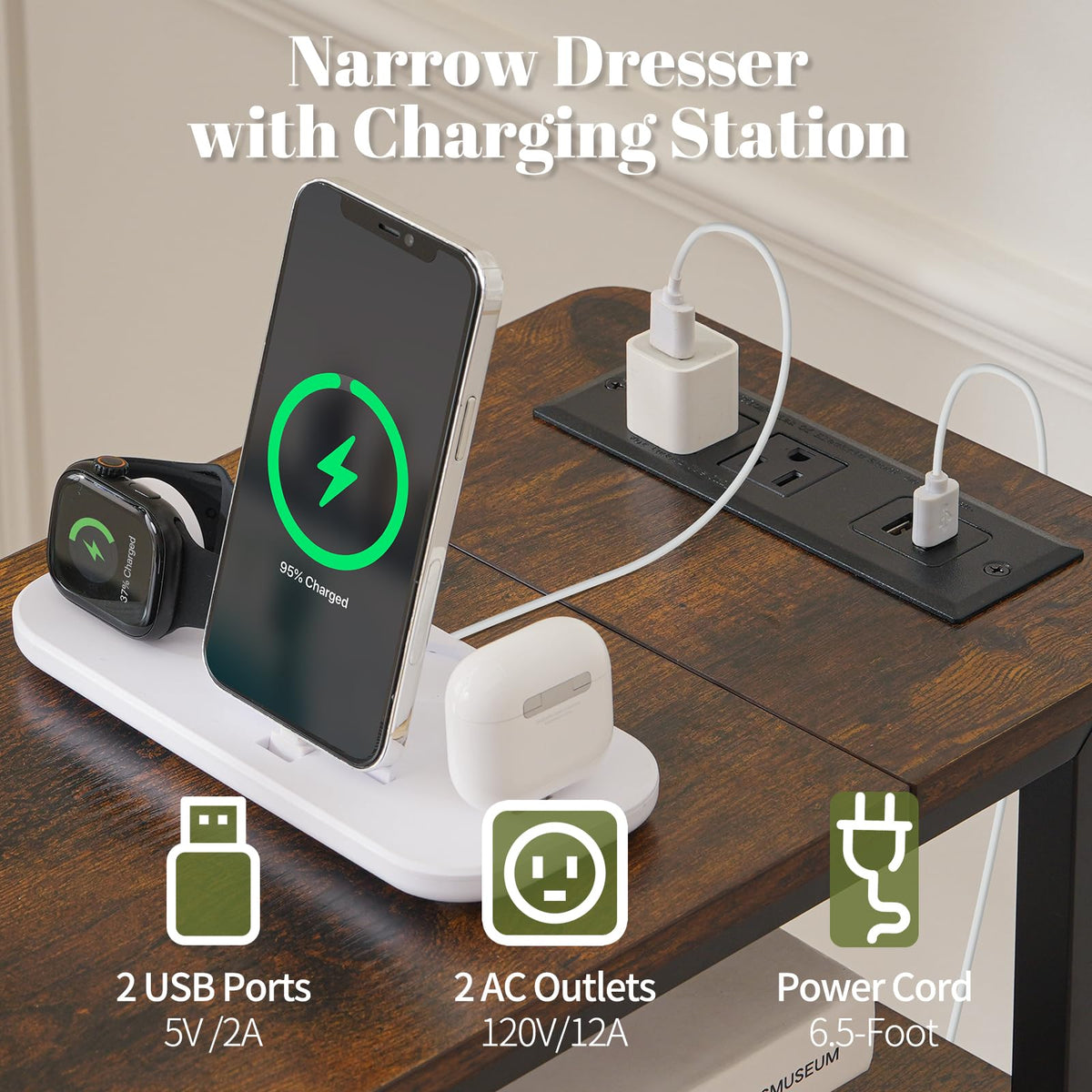 Yoobure narrow nightstand with fabric drawers and open shelf for organized storage