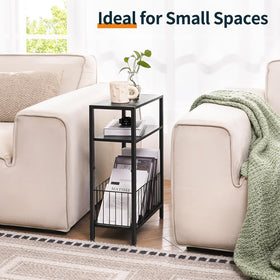 Yoobure narrow side table shows a 3-tier design for versatile storage.
