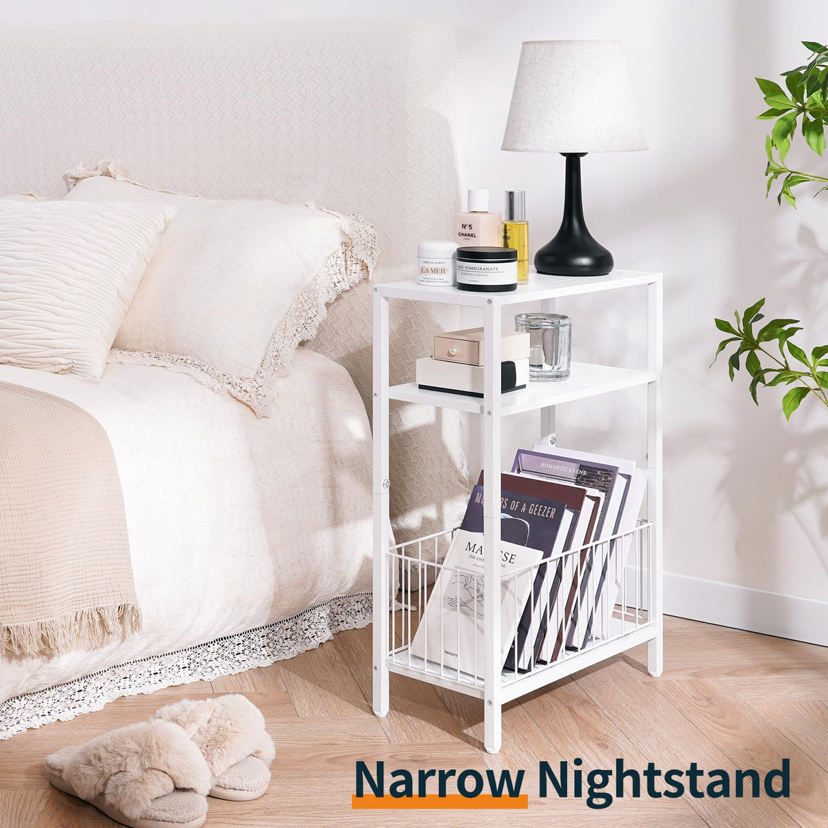 Yoobure narrow side table with adjustable feet for stable placement