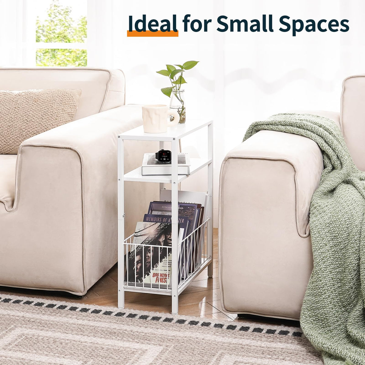 Yoobure narrow side table dimensions 7.9 by 16.5 by 24.5 inches for corners