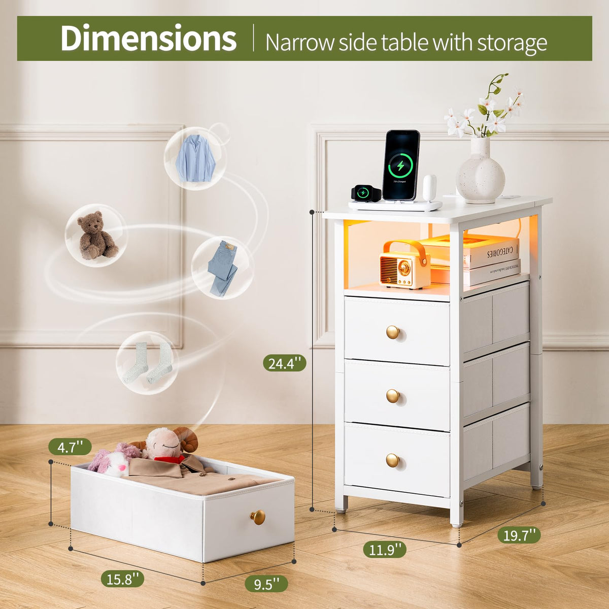 Yoobure narrow side table blends wood and metal for small spaces