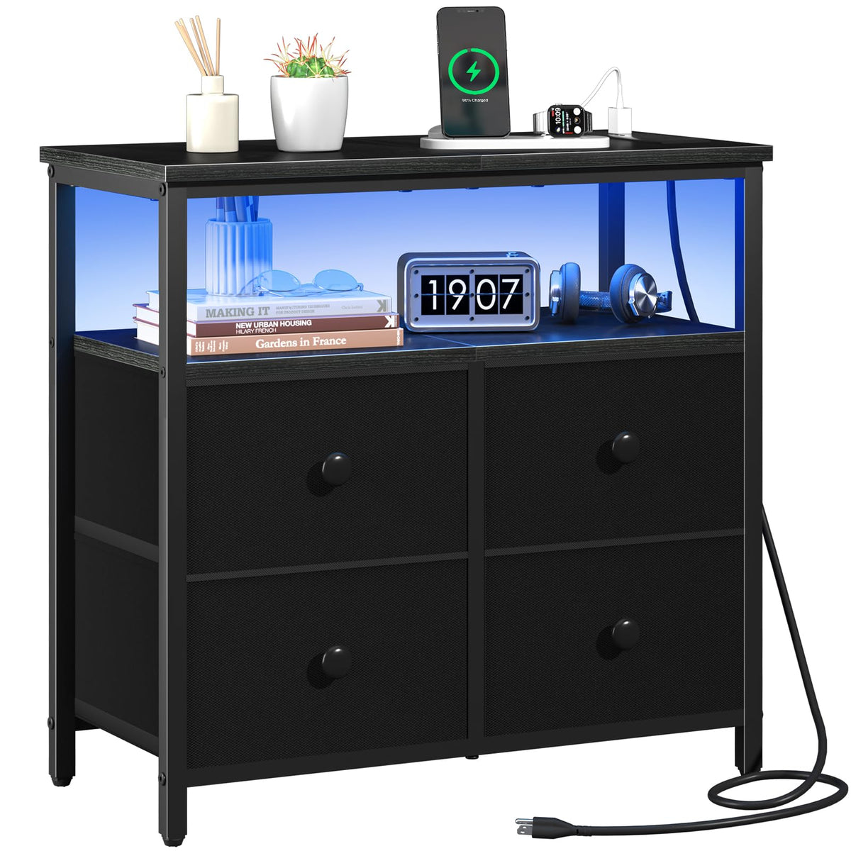 Yoobure night stand charging station keeps devices powered beside bed.