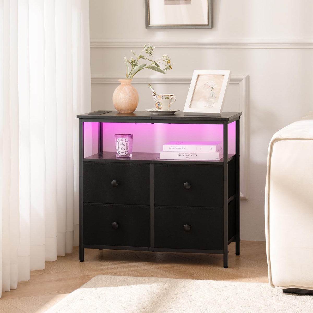 Yoobure night stand drawer storage helps keep essentials organized near you.