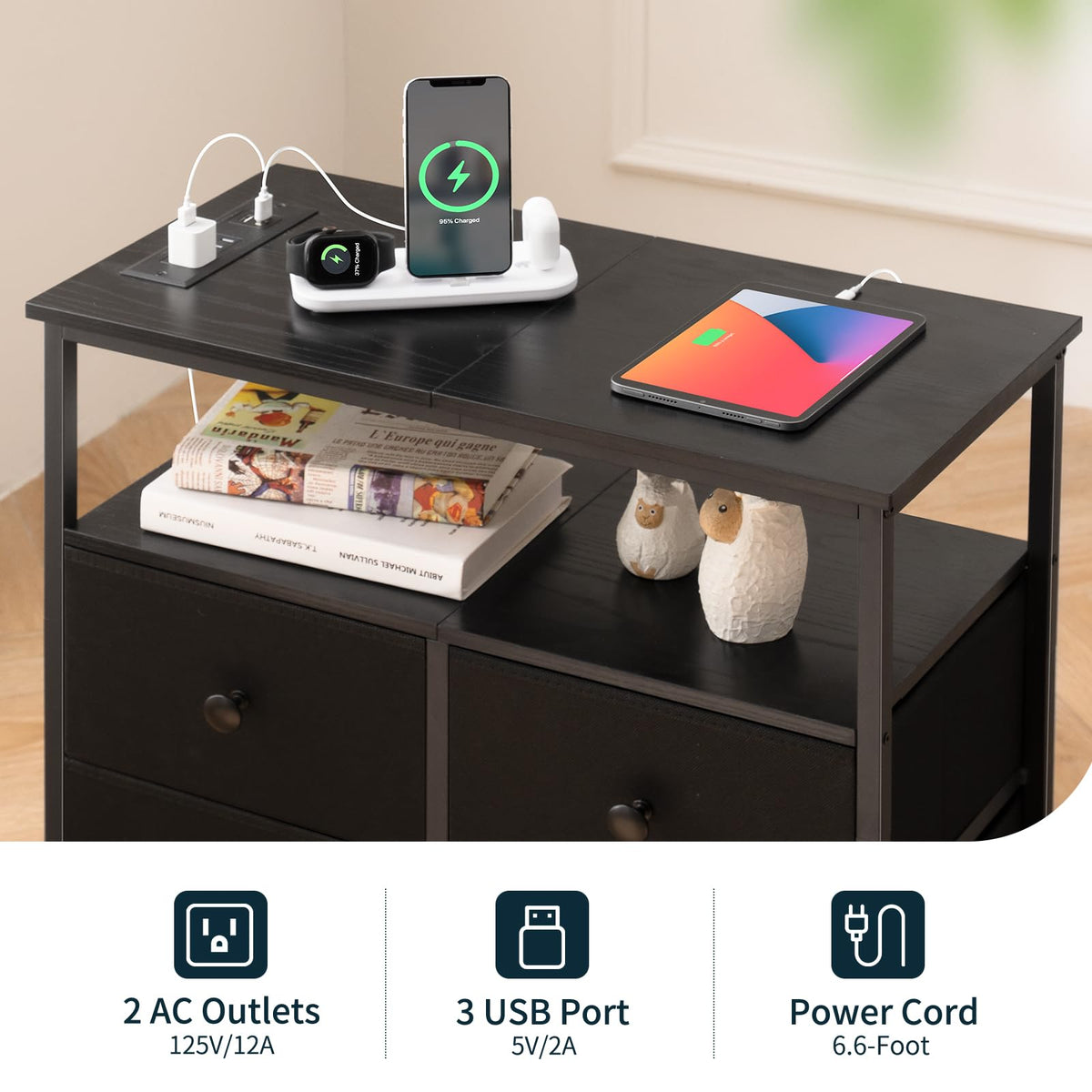 Yoobure night stand FSC-certified wood emphasizes durable, eco-friendly construction.