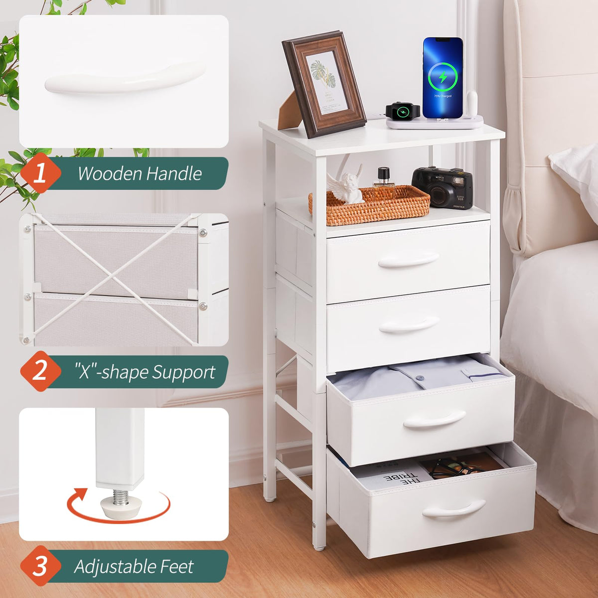 Yoobure night stand soft fabric drawers feel light and breathable