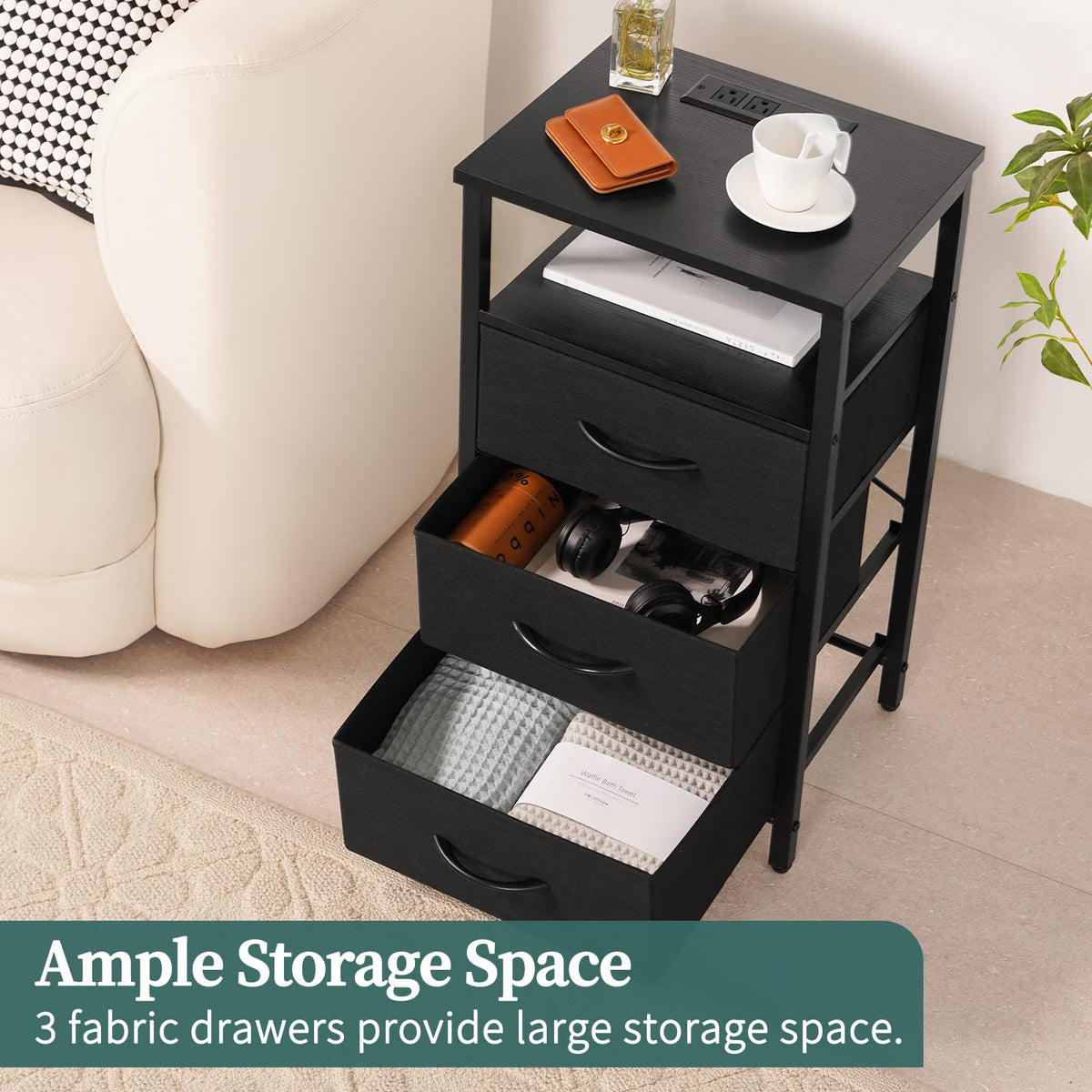 Yoobure night stand sturdy top surface in a black finish