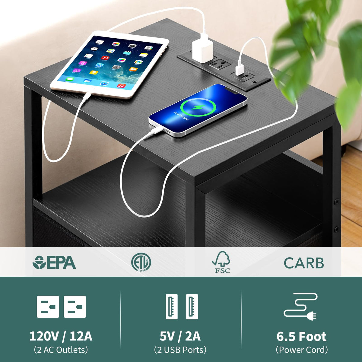 Yoobure nightstand built with thick wood and steel for durability.