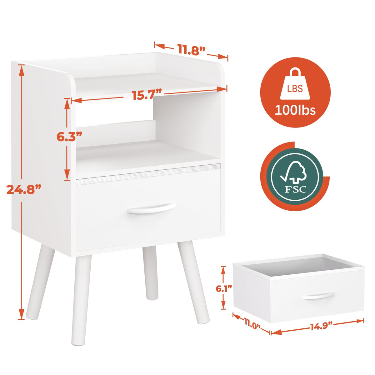 Yoobure nightstand back panel and drawer for added stability