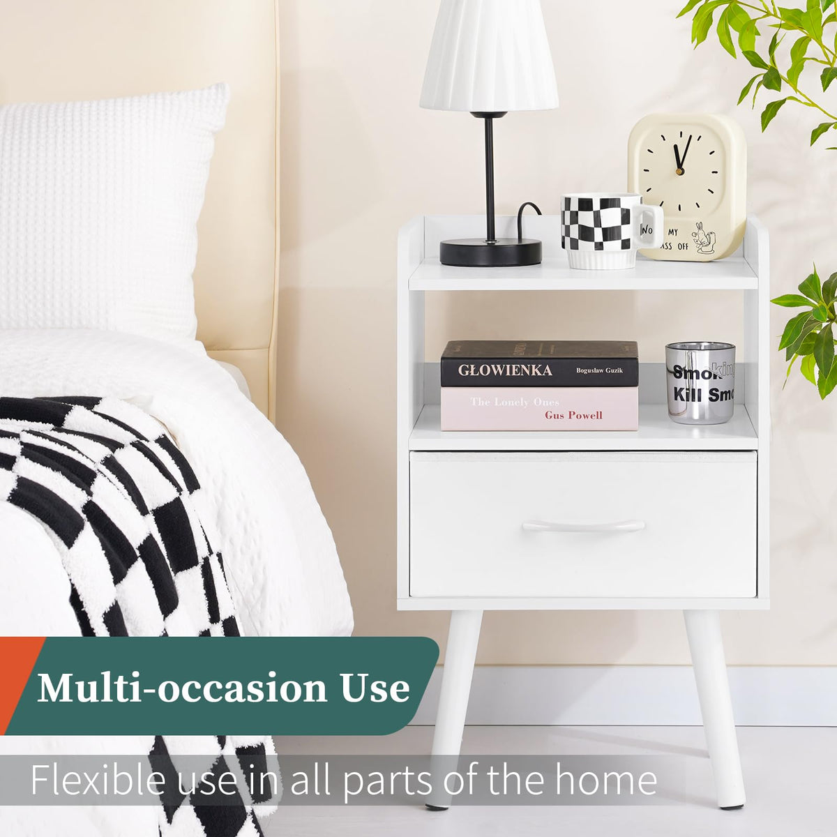 Yoobure nightstand placed in a bedroom complements modern decor