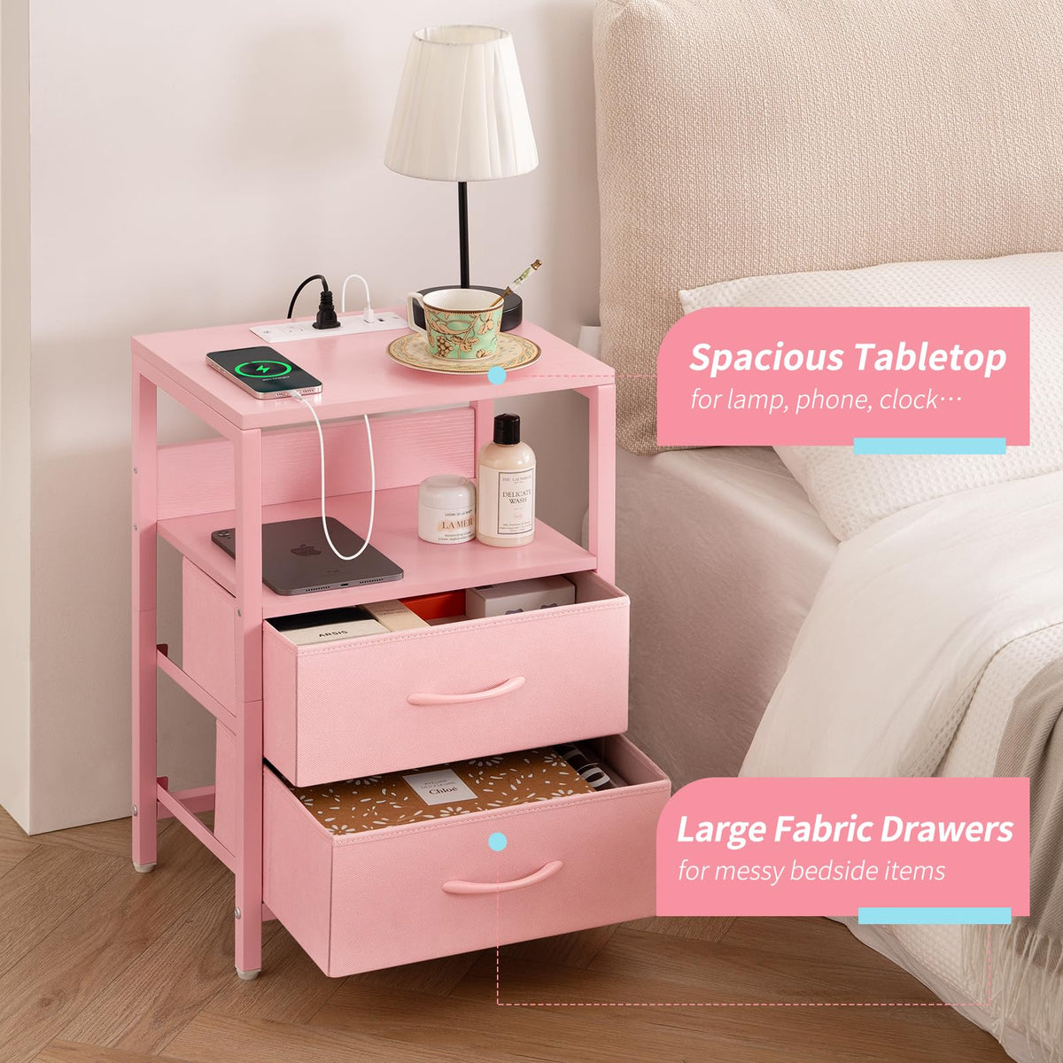 Yoobure bedside use with USB ports accessible at arm's reach