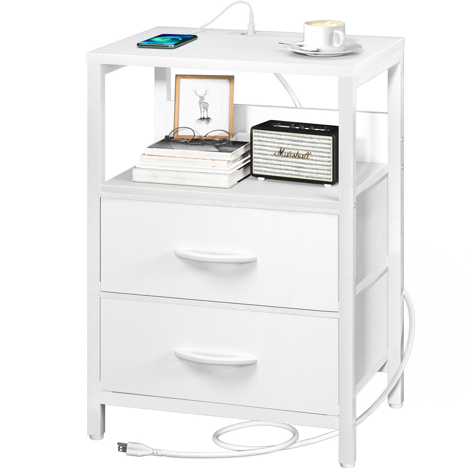 Yoobure nightstand with charging station and drawer shelf for organized bedside charging