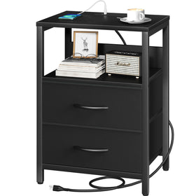 Yoobure nightstand with charging station front view, built-in USB ports and outlets for easy bedside charging.