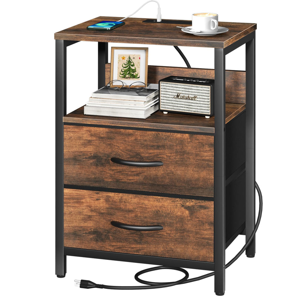Yoobure nightstand with charging station showing bedside USB ports and outlets for convenient charging.