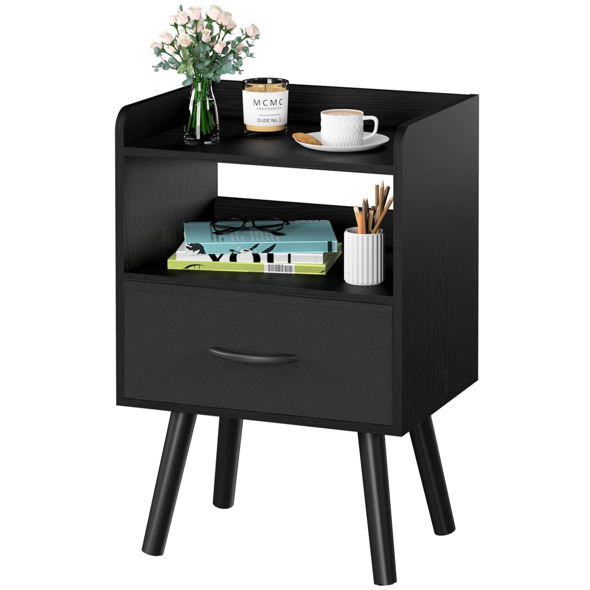 Yoobure nightstand with fabric drawer offers private bedside storage.