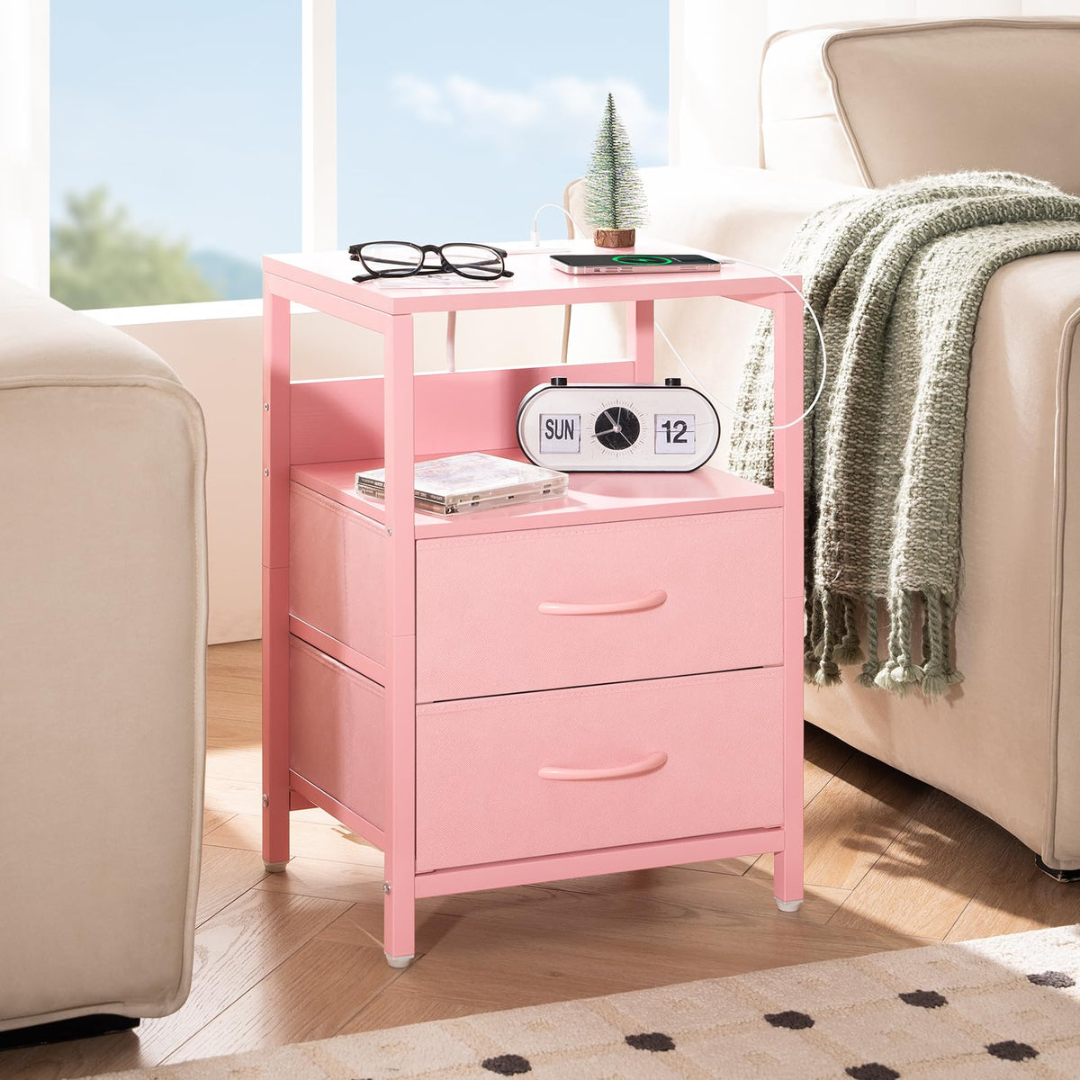 Yoobure fabric drawers close-up highlighting concealed storage texture