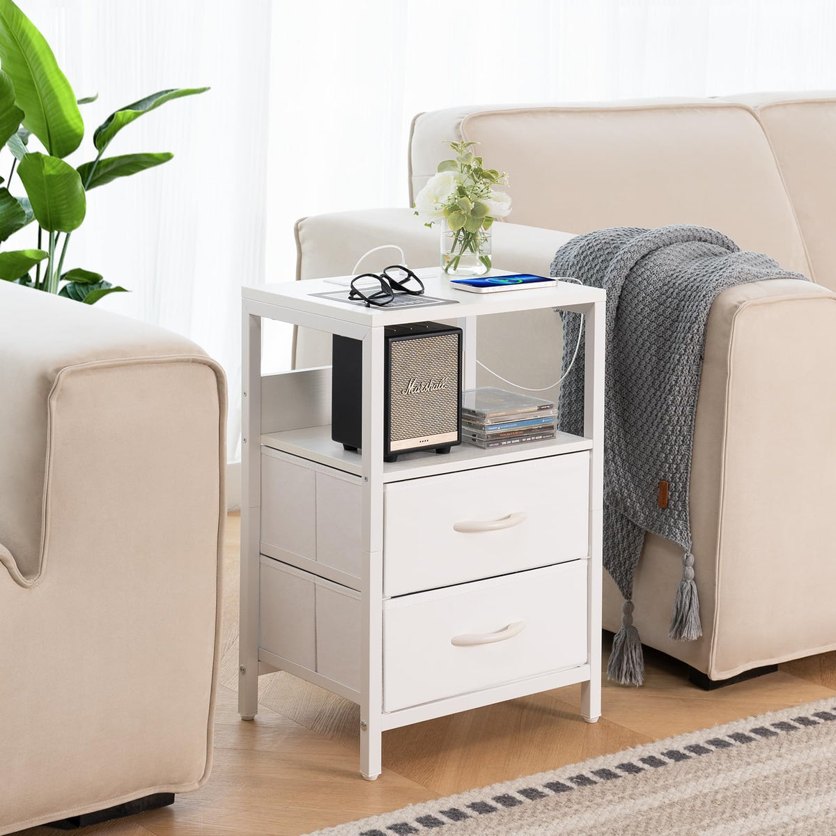 Yoobure nightstand fabric drawers closeup showing soft storage space