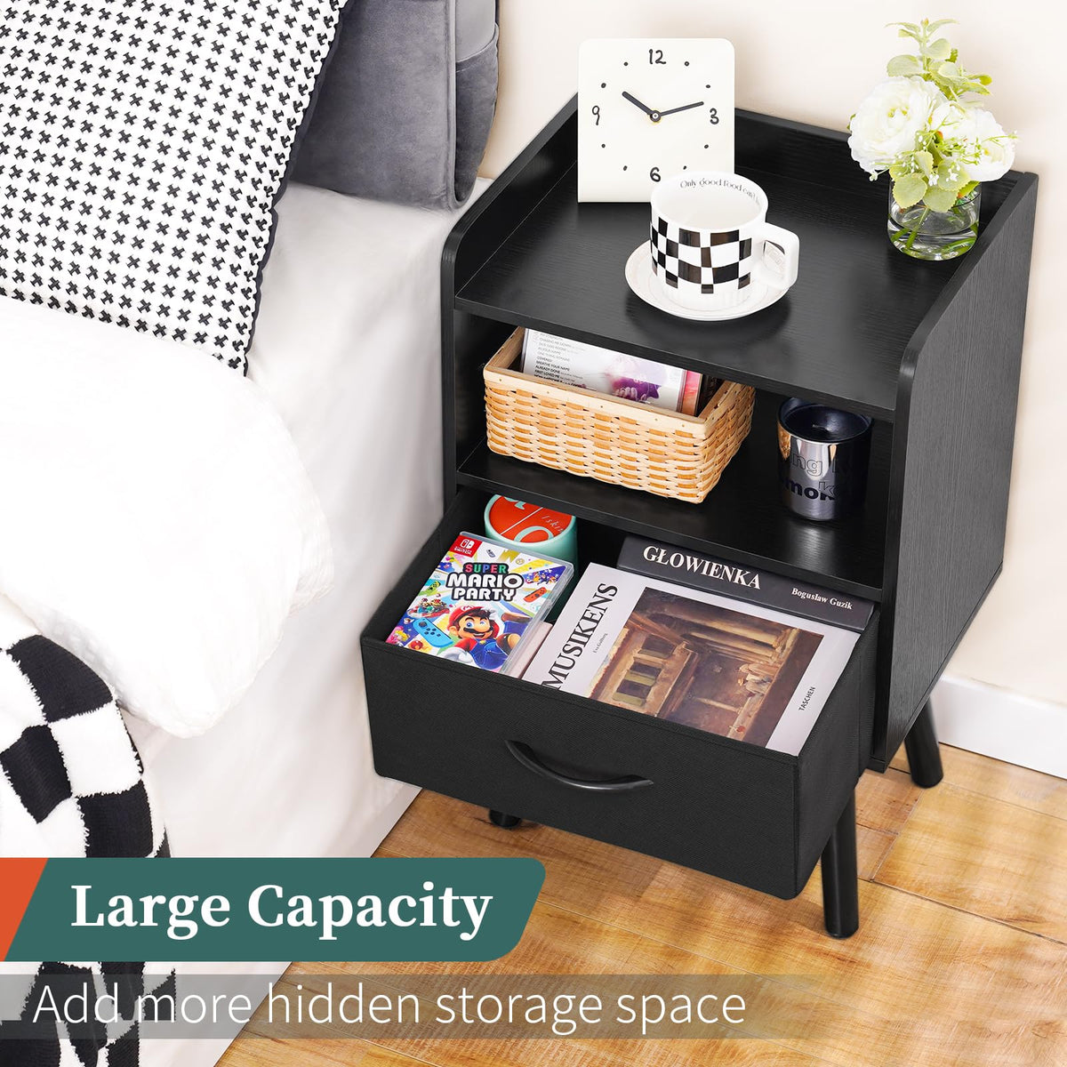 Yoobure nightstand mid-century design complements modern bedrooms beautifully.