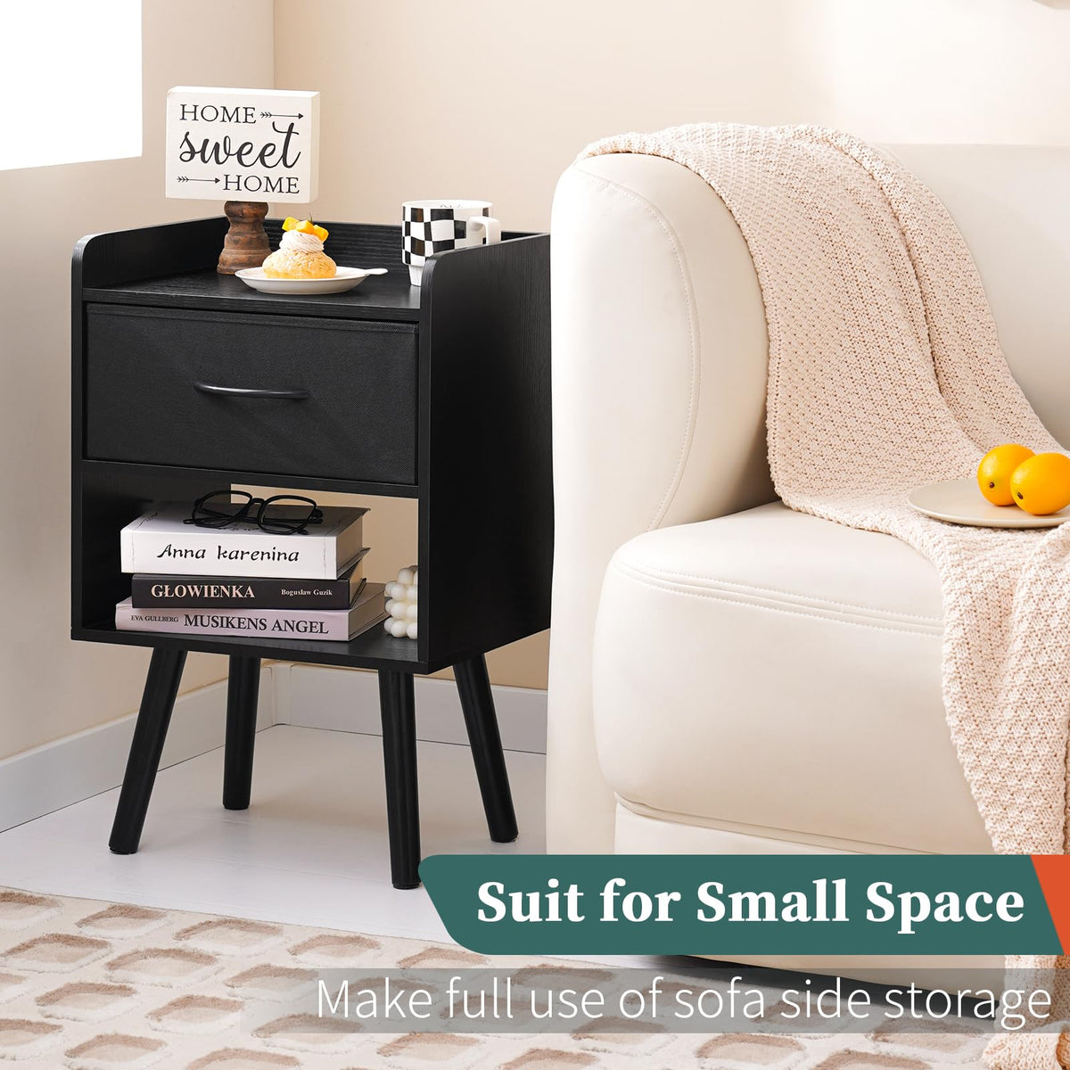 Yoobure nightstand non-slip feet protect floors and reduce movement.