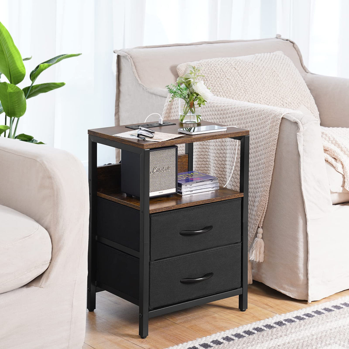 Yoobure nightstand open shelf and fabric drawers for easy organization