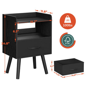 Yoobure nightstand open storage shelf holds clocks, books, and small decor.