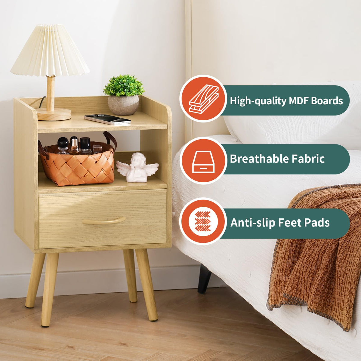 Yoobure nightstand open storage shelf shows display space for books and decor.