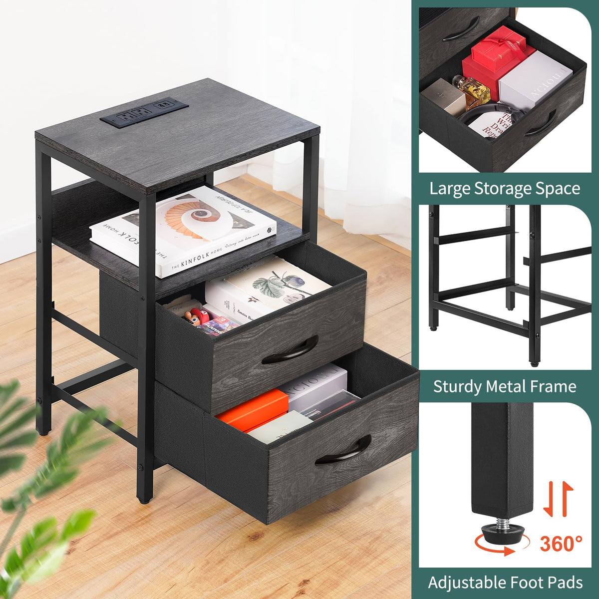 Yoobure nightstand rustic brown finish complements any decor and creates calm atmosphere.