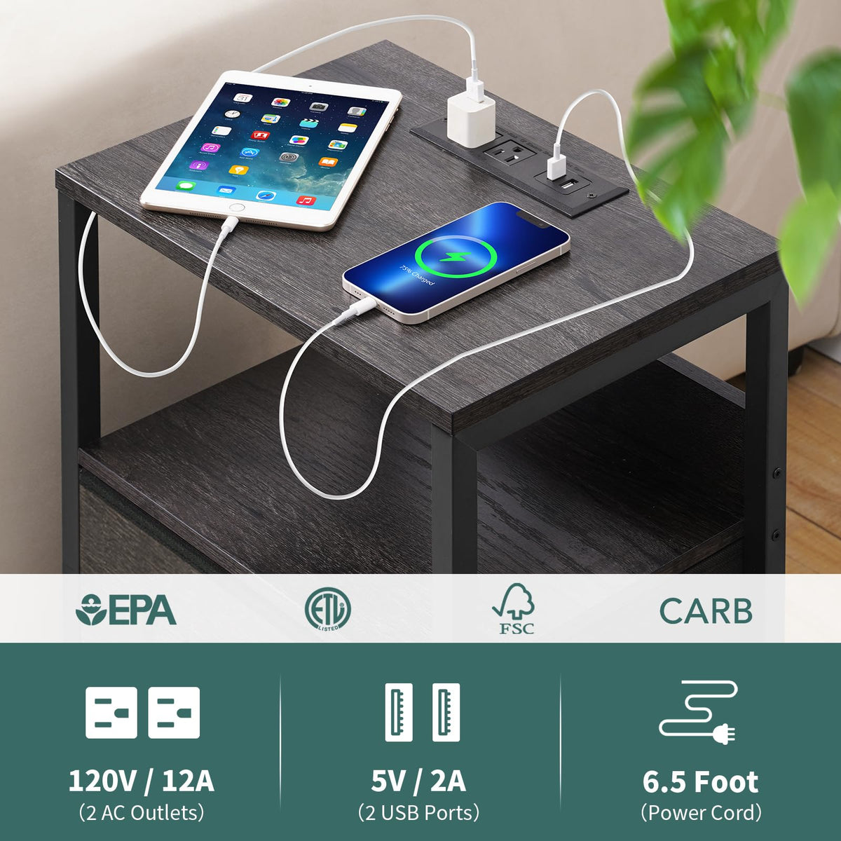 Yoobure nightstand compact design suits small spaces while offering bedside storage.