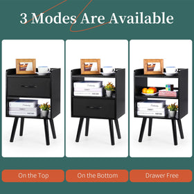 Yoobure nightstand with splayed wood legs offers sturdy, stylish support.