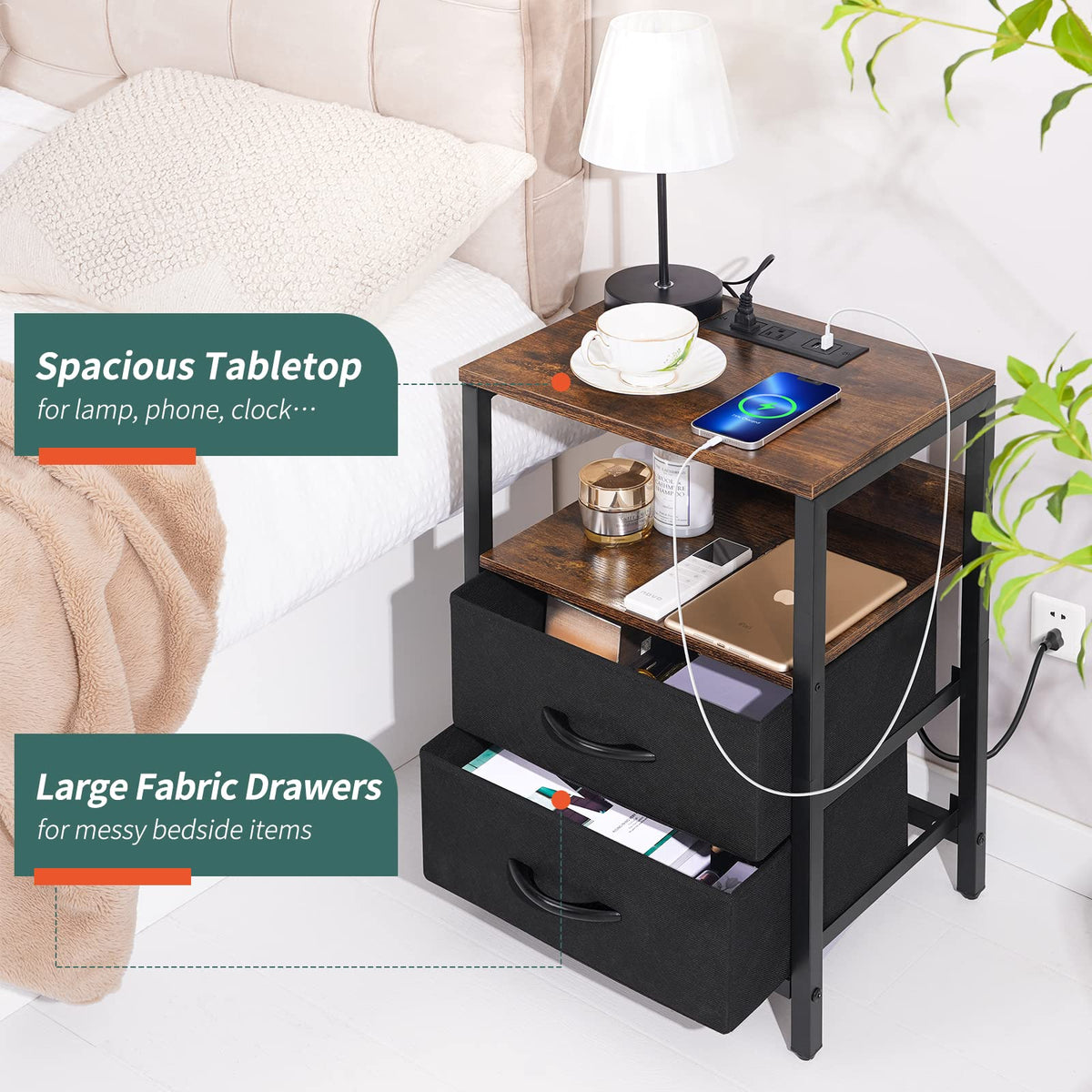 Yoobure nightstand with adjustable feet stays stable on uneven floors