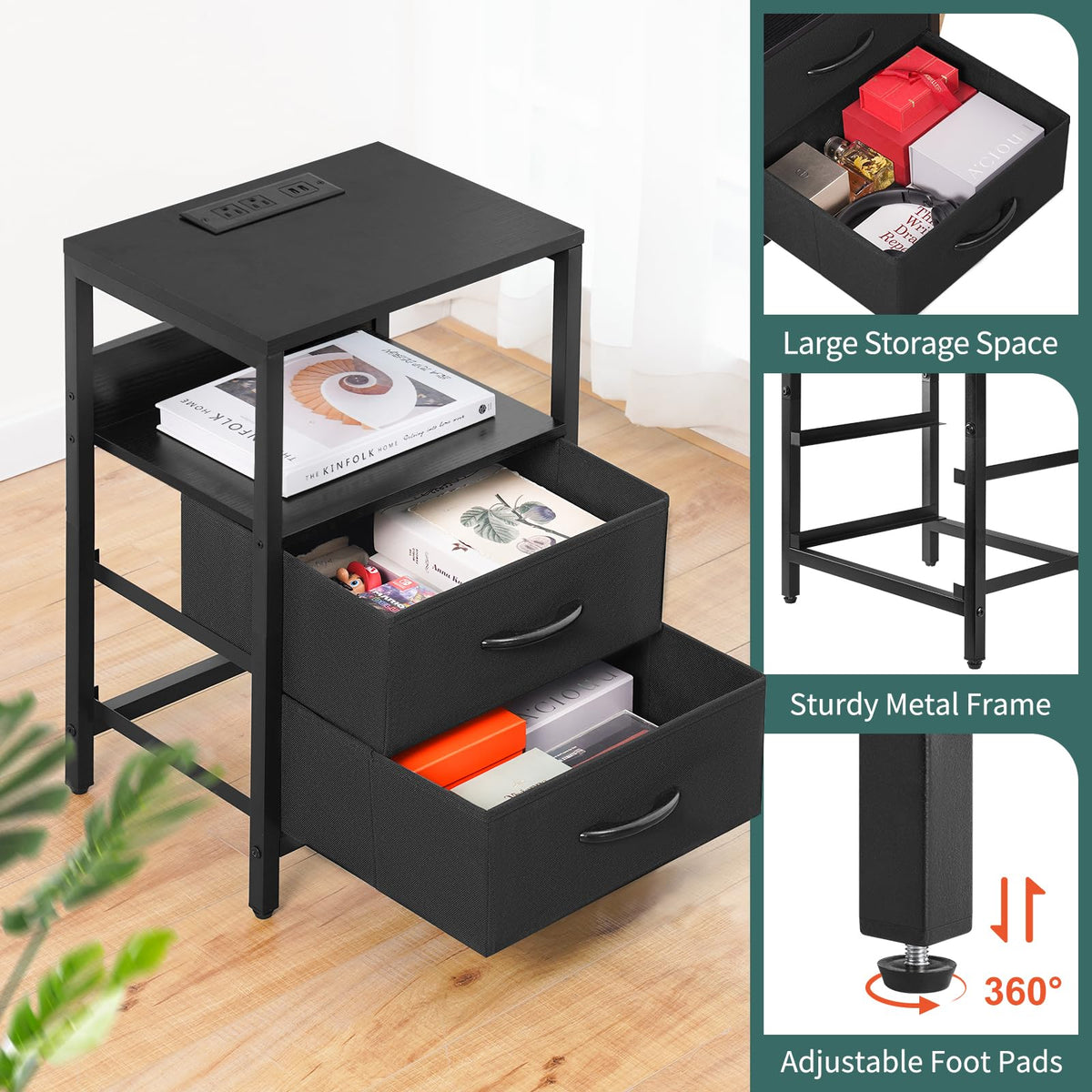 Yoobure nightstand space-saving design fits compact rooms.